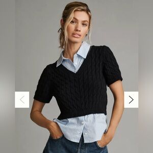 Maeve Cable Short-Sleeve Twofer Sweater